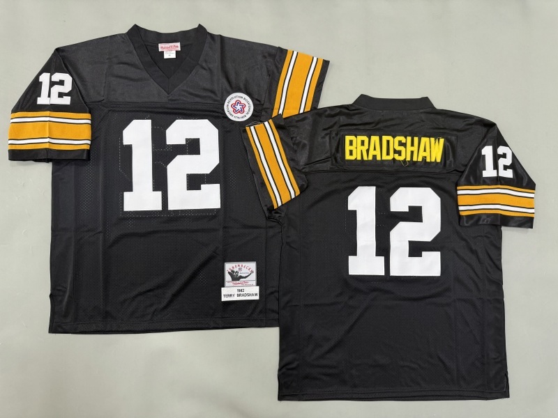 Men 2025 Pittsburgh Steelers 12 Bradshaw black Throwback Limited NFL Jersey style 005